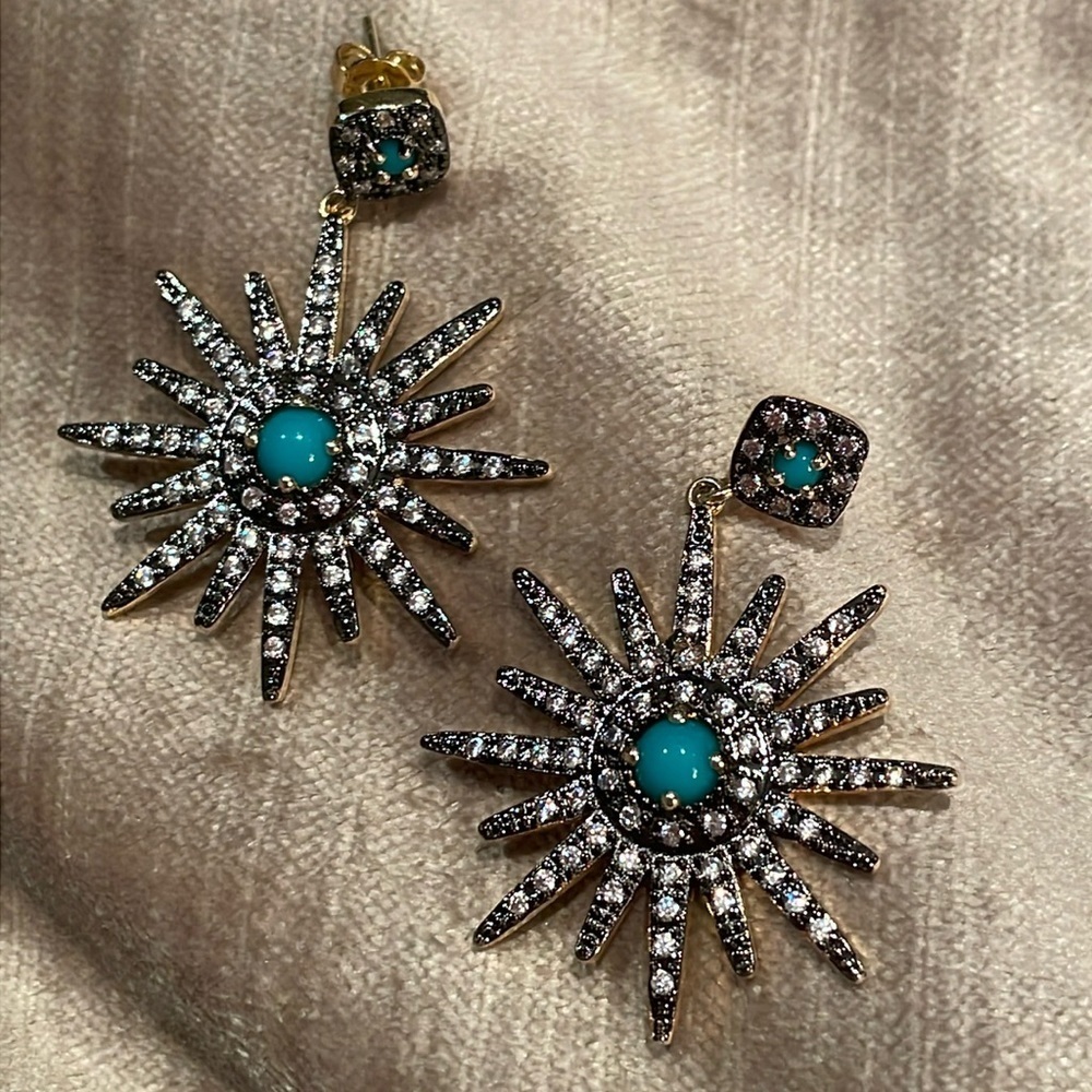ADORNIA 14K Gold Plated Swarovski Crystal Starburst Earrings NWOTS